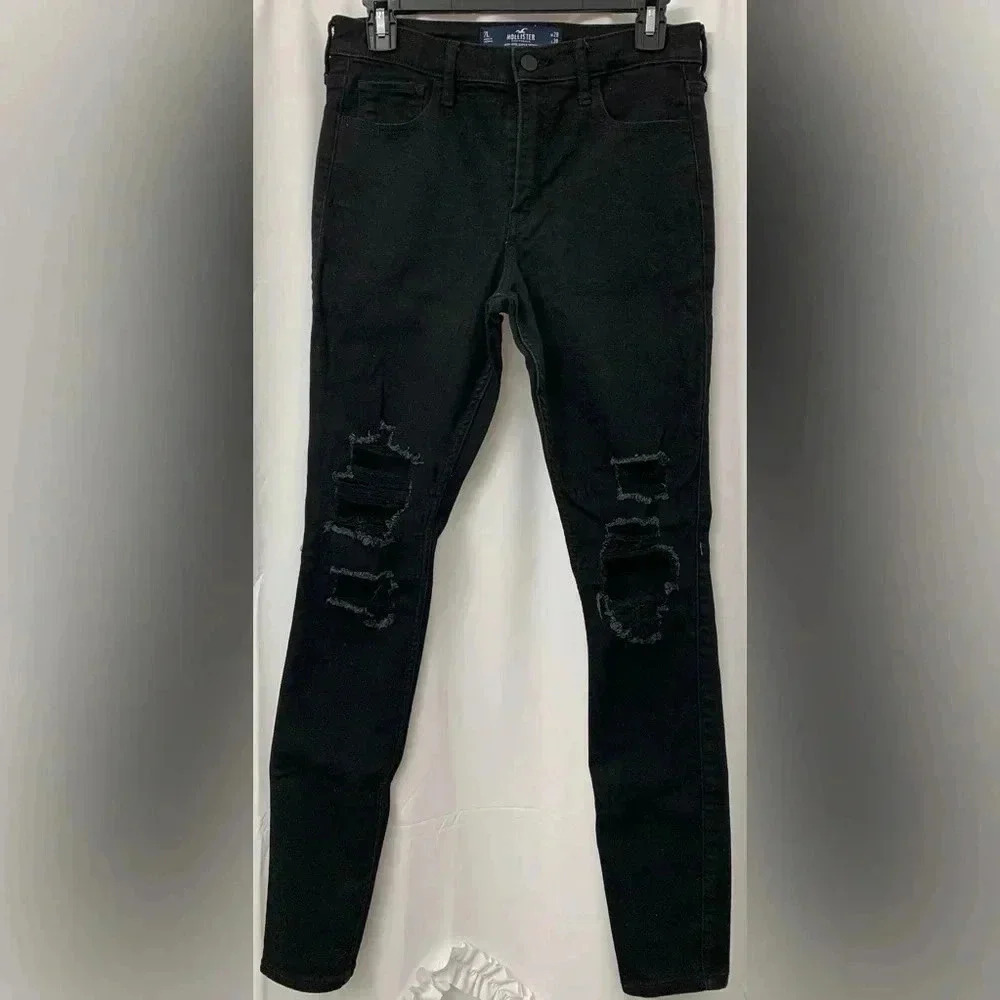 Hollister High-Rise Super Skinny Distressed Black Jeans W28 L30 7L